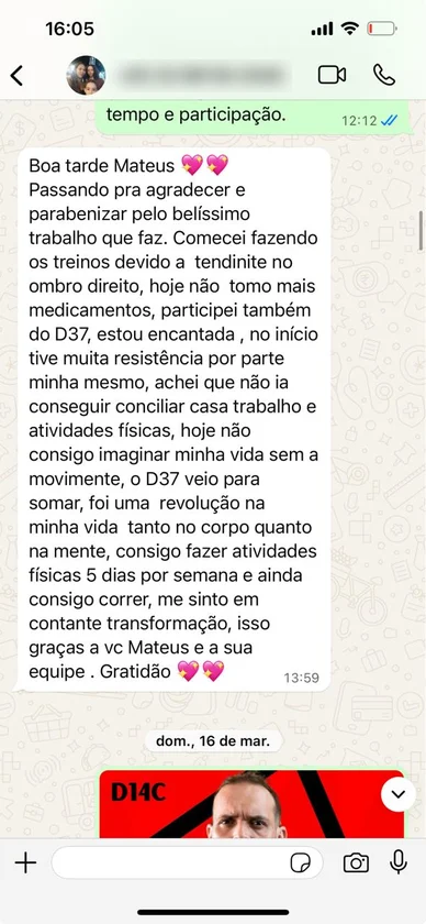 Print de WhatsApp de aluna do Mateus
