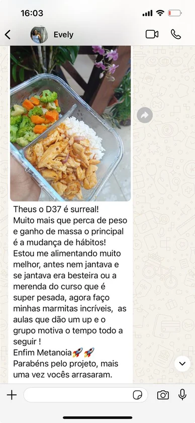 Print de WhatsApp de aluna do Mateus