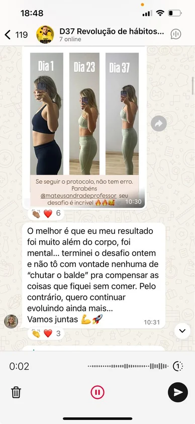 Print de WhatsApp de aluna do Mateus