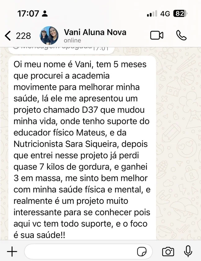 Print de WhatsApp de aluna do Mateus