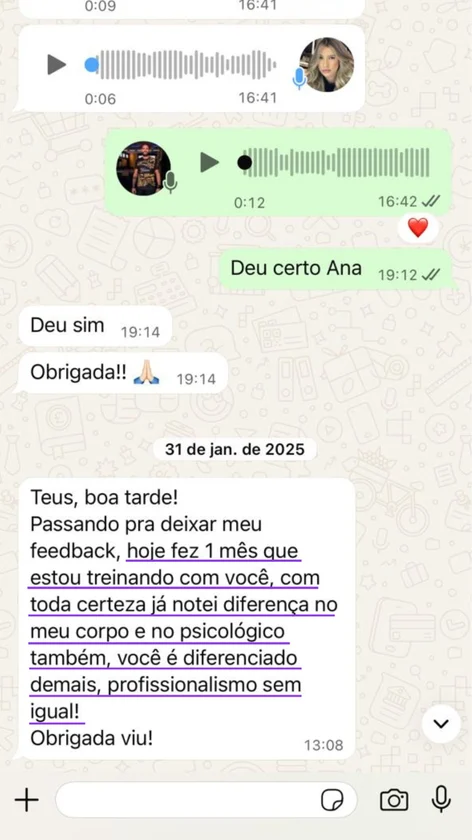 Print de WhatsApp de aluna do Mateus